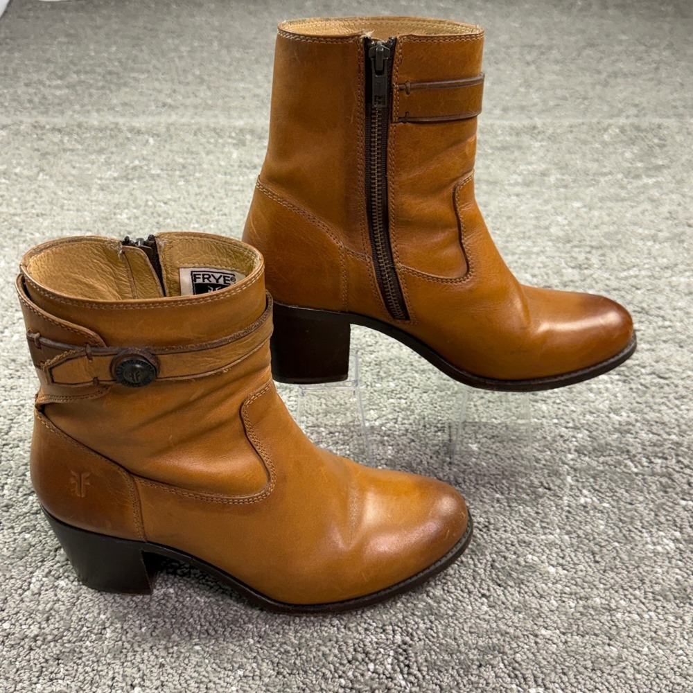 Frye Women's Leather Ankle Boots Side Zip Tan Made in Mexico Size 8B